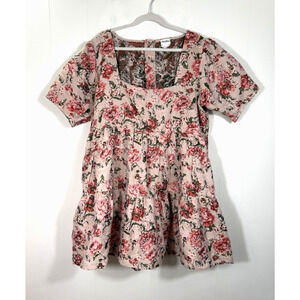 Arula Tapestry Baby Doll Mini Dress Size B US 2X Floral Square Neck Pockets